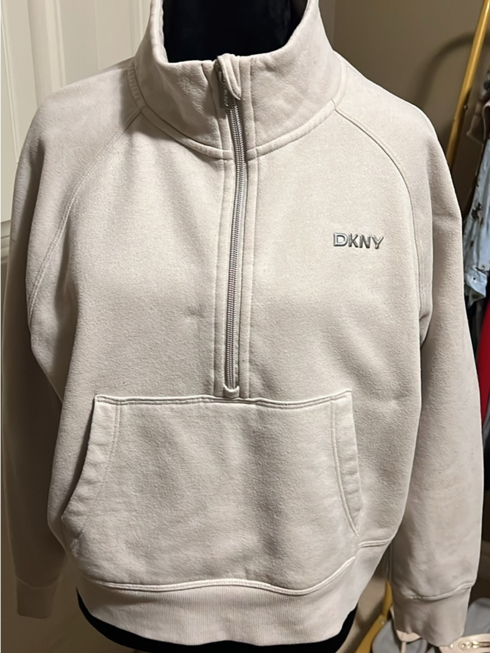 DKNY Cream Half-Zip Sport Crewneck Sweatshirt